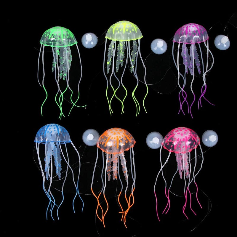 NUOMI 6 Pieces Artificial Jellyfish Decor for Aquarium Fish Tank, Glowing Jellyfish Ornament Decoration, Soft Silicone - Image 1